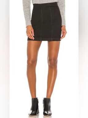Free People Modern Femme Novelty Mini Denim Skirt in Black